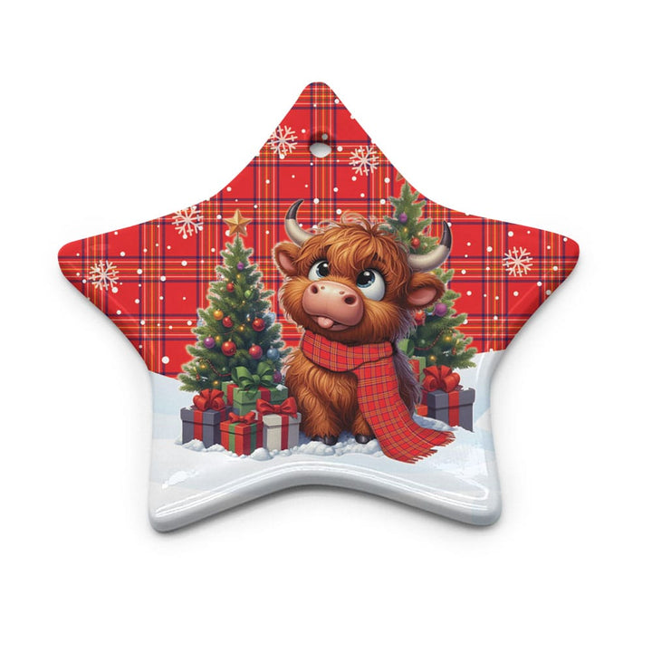 Scottish Burnett Modern Clan Tartan Ceramic Ornament Cute Highland Cow Christmas Star Style Tartan Plaid