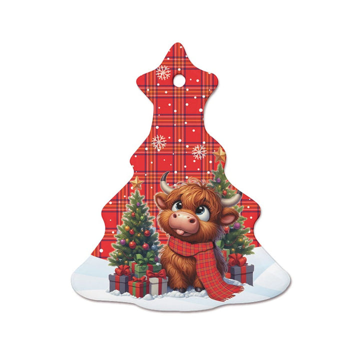 Scottish Burnett Modern Clan Tartan Ceramic Ornament Cute Highland Cow Christmas Tree Style Tartan Plaid
