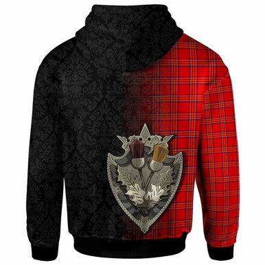 Scottish Burnett Modern Clan Tartan Hoodie - Half Thistle Flowers Celtic Design Back Side Tartan Plaid