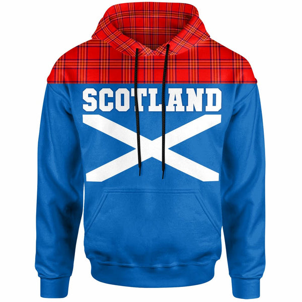 Scottish Burnett Modern Clan Tartan Hoodie - Lion Rampant of Scotland With Flag Front Side Tartan Plaid