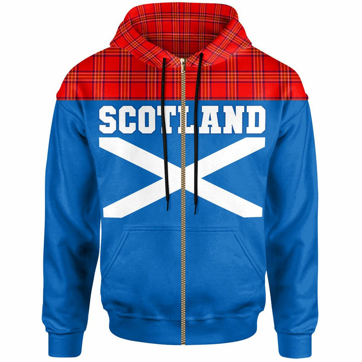 Scottish Burnett Modern Clan Tartan Hoodie - Lion Rampant of Scotland With Flag Zip-up Tartan Plaid