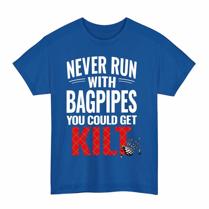 Scottish Burnett Modern Clan Tartan Never Run With Bagpipes T-Shirt Tartan Plaid Royal Color