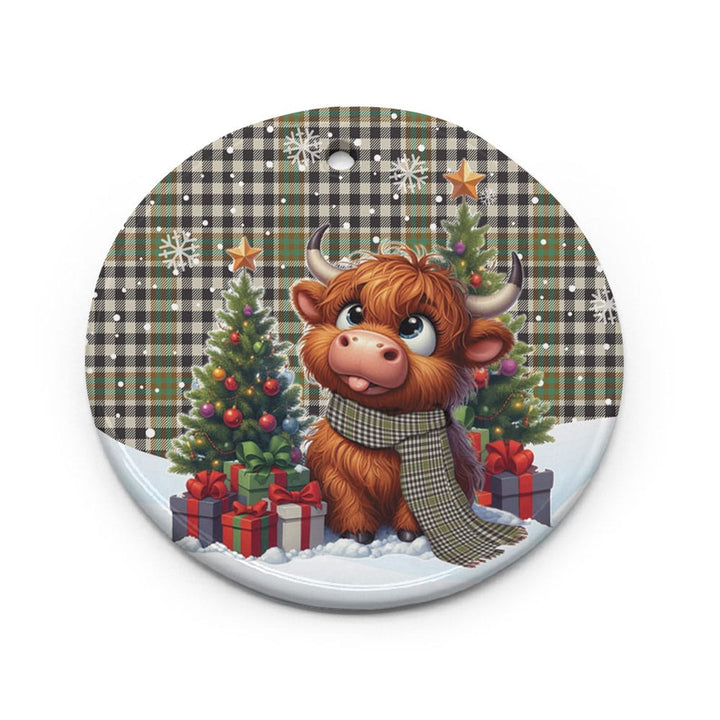 Scottish Burns Check Clan Tartan Ceramic Ornament Cute Highland Cow Christmas Circle Style Tartan Plaid
