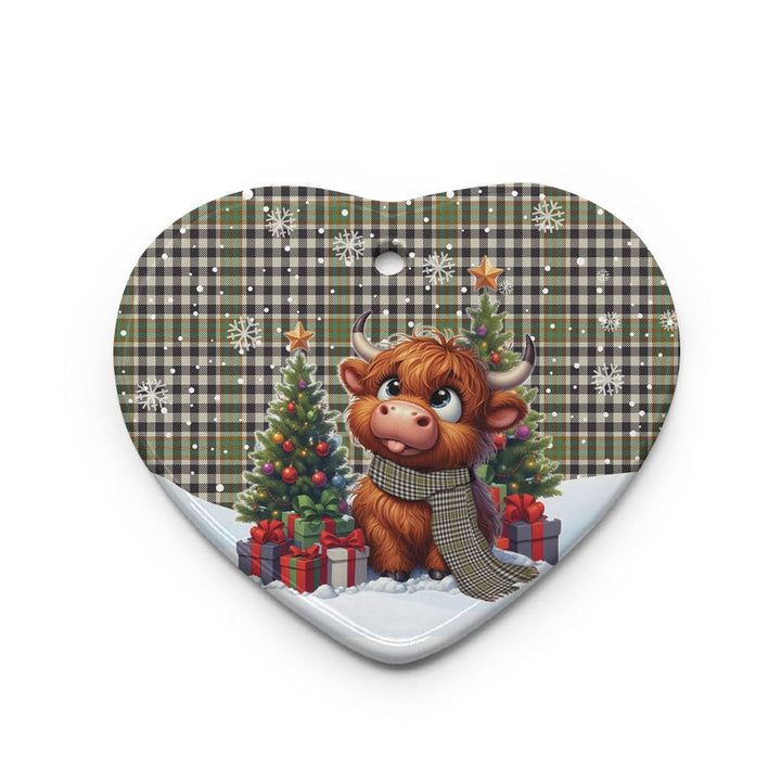 Scottish Burns Check Clan Tartan Ceramic Ornament Cute Highland Cow Christmas Heart Style Tartan Plaid