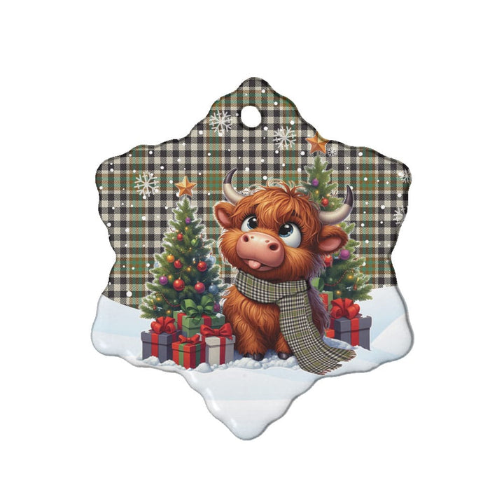 Scottish Burns Check Clan Tartan Ceramic Ornament Cute Highland Cow Christmas Snow Flake Style Tartan Plaid
