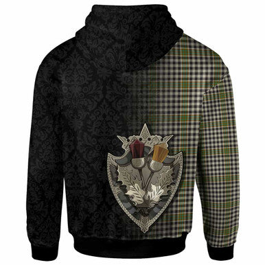 Scottish Burns Check Clan Tartan Hoodie - Half Thistle Flowers Celtic Design Back Side Tartan Plaid