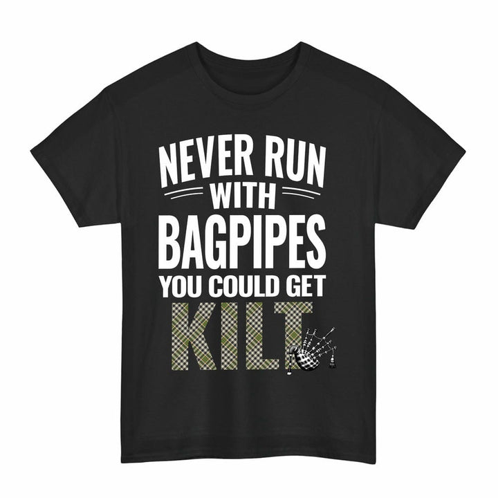 Scottish Burns Check Clan Tartan Never Run With Bagpipes T-Shirt Tartan Plaid Black Color