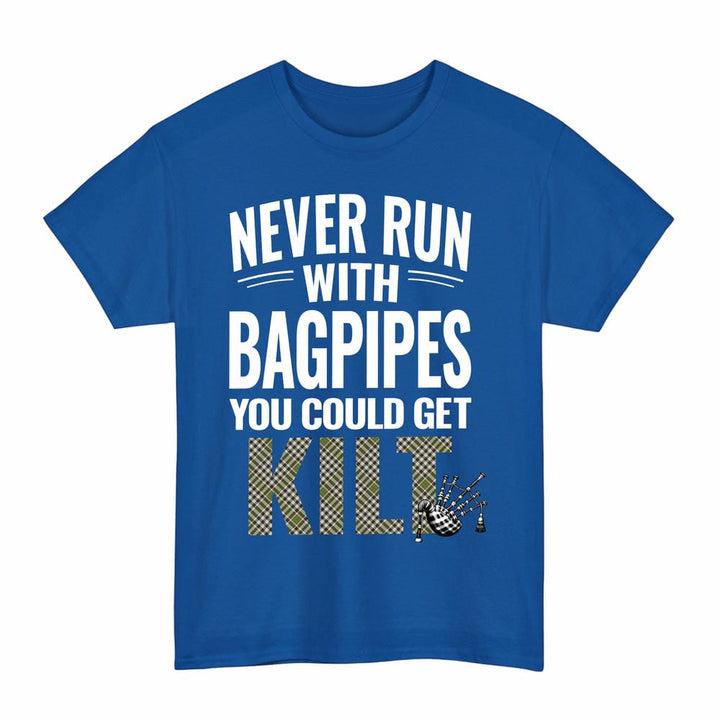 Scottish Burns Check Clan Tartan Never Run With Bagpipes T-Shirt Tartan Plaid Royal Color