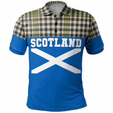 Scottish Burns Check Clan Tartan Polo Shirt - Lion Rampant of Scotland With Flag Front Side Tartan Plaid