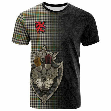 Scottish Burns Check Clan Tartan T-Shirt - Half Thistle Flowers Celtic Design Front Side Tartan Plaid