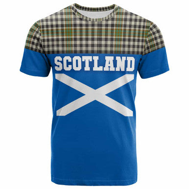 Scottish Burns Check Clan Tartan T-Shirt - Lion Rampant of Scotland With Flag Front Side Tartan Plaid