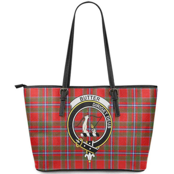 Scottish Butter Clan Crest Tartan Leather Tote Tartan Plaid