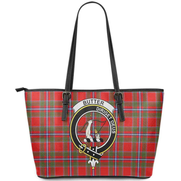 Scottish Butter Clan Crest Tartan Leather Tote Tartan Plaid