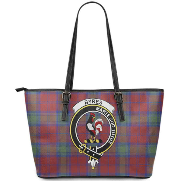 Scottish Byres Clan Crest Tartan Leather Tote Tartan Plaid