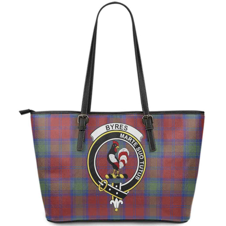Scottish Byres Clan Crest Tartan Leather Tote Tartan Plaid