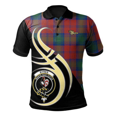 Scottish Byres Clan Crest Tartan Polo Shirt Believe in Me Front Side Tartan Plaid