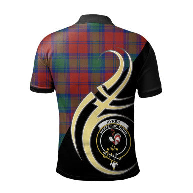 Scottish Byres Clan Crest Tartan Polo Shirt Believe in Me Back Side Tartan Plaid