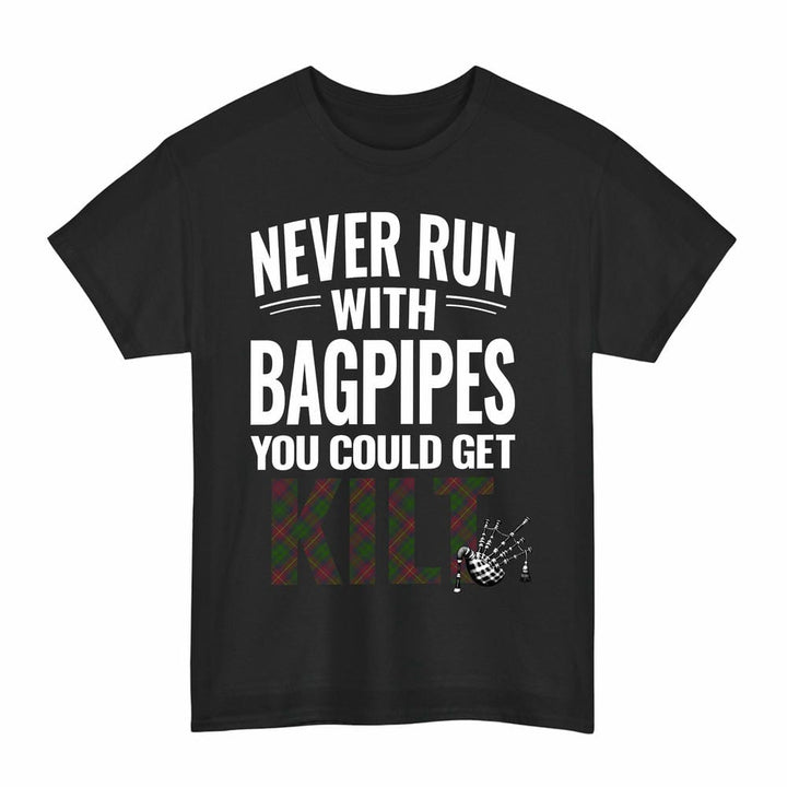 Scottish Cairns Clan Tartan Never Run With Bagpipes T-Shirt Tartan Plaid Black Color