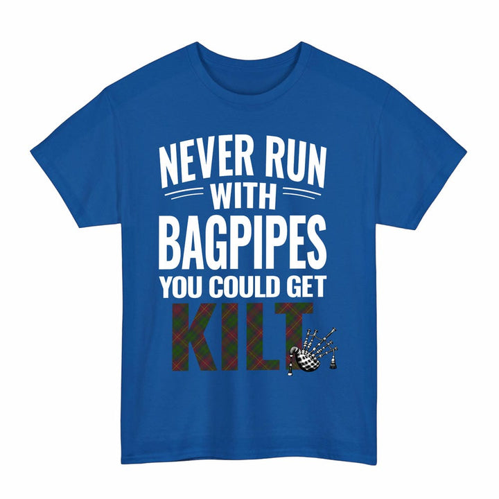 Scottish Cairns Clan Tartan Never Run With Bagpipes T-Shirt Tartan Plaid Royal Color