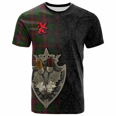 Scottish Cairns Clan Tartan T-Shirt - Half Thistle Flowers Celtic Design Front Side Tartan Plaid