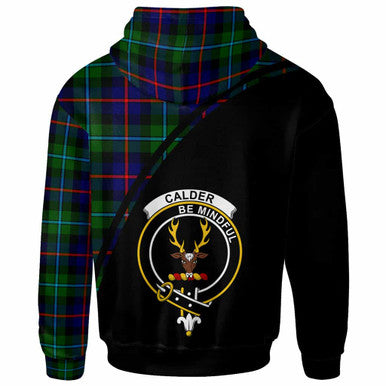 Scottish Calder Clan Crest Tartan Curve Hoodie Back Side Tartan Plaid