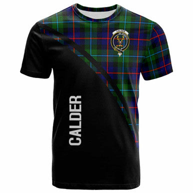 Scottish Calder Clan Crest Tartan Curve T-Shirt Front Side Tartan Plaid