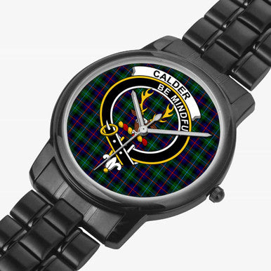 Scottish Calder Clan Crest Tartan Folding Clasp Steel Quartz Watches Tartan Plaid Black 2