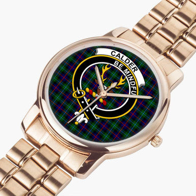 Scottish Calder Clan Crest Tartan Folding Clasp Steel Quartz Watches Tartan Plaid Rose Gold 2