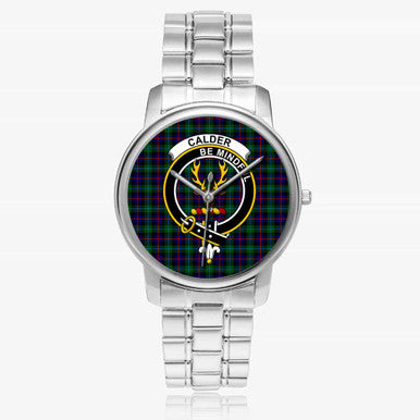 Scottish Calder Clan Crest Tartan Folding Clasp Steel Quartz Watches Tartan Plaid Silver 1