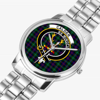 Scottish Calder Clan Crest Tartan Folding Clasp Steel Quartz Watches Tartan Plaid Silver 2