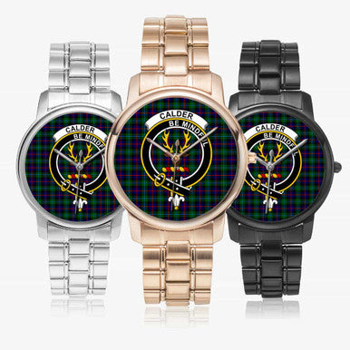 Scottish Calder Clan Crest Tartan Folding Clasp Steel Quartz Watches Tartan Plaid All