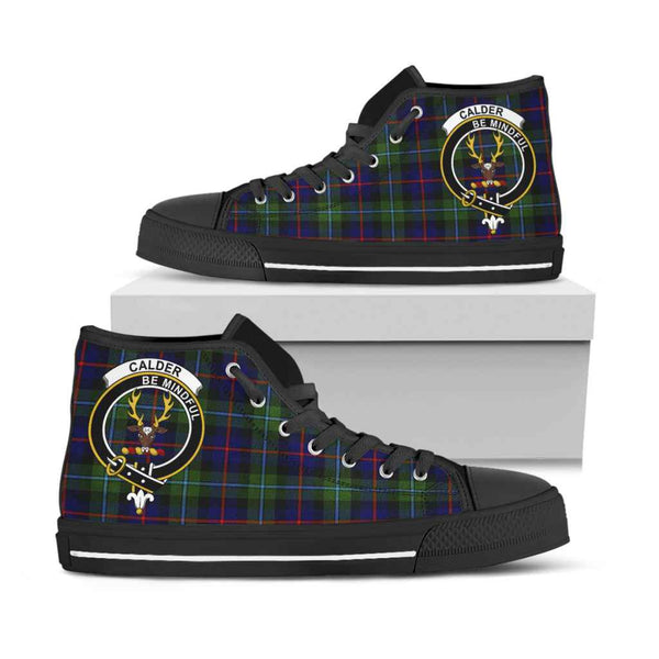 Scottish Calder Clan Crest Tartan High Top Shoes Black Sole Tartan Plaid