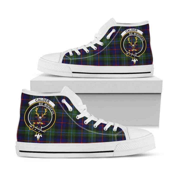 Scottish Calder Clan Crest Tartan High Top Shoes White Sole Tartan Plaid