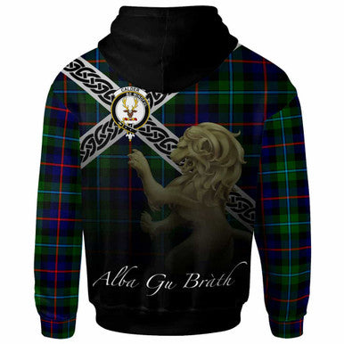 Scottish Calder Clan Crest Tartan Hoodie - Scotland Lion Back Side Tartan Plaid