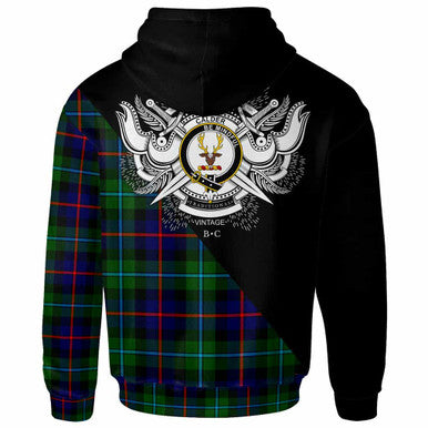 Scottish Calder Clan Crest Tartan Hoodie - Military Logo Back Side Tartan Plaid