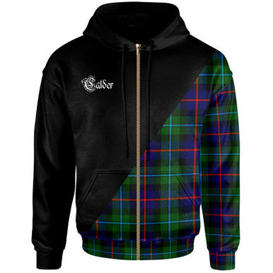 Scottish Calder Clan Crest Tartan Hoodie - Military Logo Zip-up Tartan Plaid