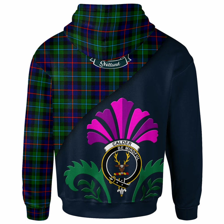 Scottish Calder Clan Crest Tartan Hoodie - Scotland Thistle Style Back Side Tartan Plaid