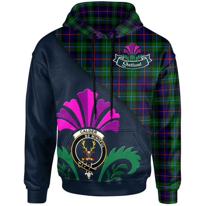 Scottish Calder Clan Crest Tartan Hoodie - Scotland Thistle Style Front Side Tartan Plaid