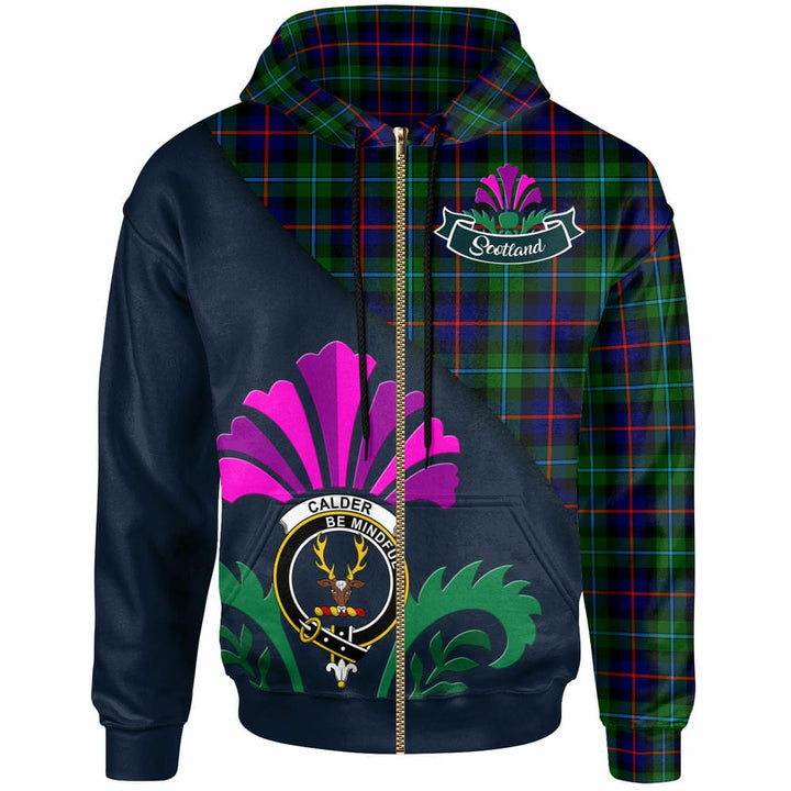 Scottish Calder Clan Crest Tartan Hoodie - Scotland Thistle Style Zip-up Tartan Plaid