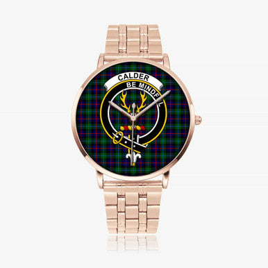 Scottish Calder Clan Crest Tartan Instafamous Steel Quartz Watches Tartan Plaid Rose Gold 1
