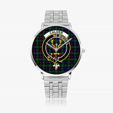 Scottish Calder Clan Crest Tartan Instafamous Steel Quartz Watches Tartan Plaid Silver 1