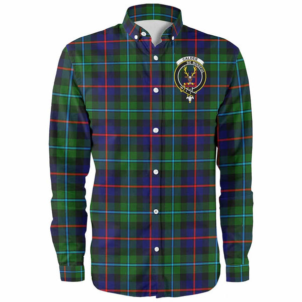 Scottish Calder Clan Crest Tartan Long Sleeve Shirt Front Side Tartan Plaid