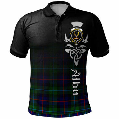 Scottish Calder Clan Crest Tartan Polo Shirt - Alba Gu Brath Family Crest Celtic Inspired Front Side Tartan Plaid
