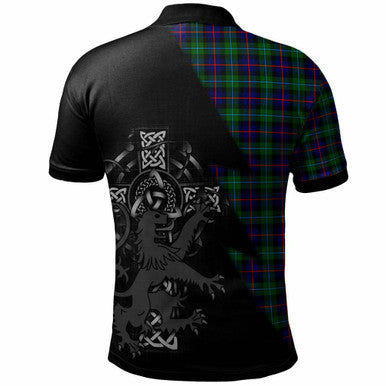 Scottish Calder Clan Crest Tartan Polo Shirt - Lion Rampant Celtic Cross Flash Style Back Side Tartan Plaid