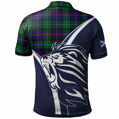 Scottish Calder Clan Crest Tartan Polo Shirt - Scottish Flag With Lion Back Side Tartan Plaid