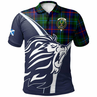 Scottish Calder Clan Crest Tartan Polo Shirt - Scottish Flag With Lion Front Side Tartan Plaid