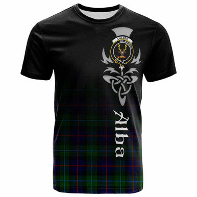 Scottish Calder Clan Crest Tartan T-Shirt - Alba Gu Brath Family Crest Celtic Inspired Front Side Tartan Plaid