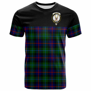Scottish Calder Clan Crest Tartan T-Shirt - Horizontal Style Front Side Tartan Plaid