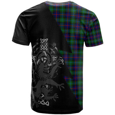 Scottish Calder Clan Crest Tartan T-Shirt - Lion Rampant Celtic Cross Flash Style Back Side Tartan Plaid