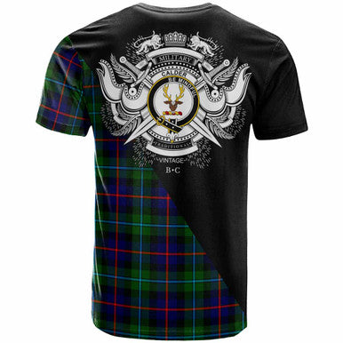 Scottish Calder Clan Crest Tartan T-Shirt - Military Logo Back Side Tartan Plaid